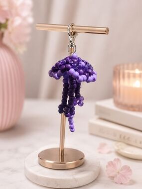 Handmade Purple Beaded Jellyfish Keychain